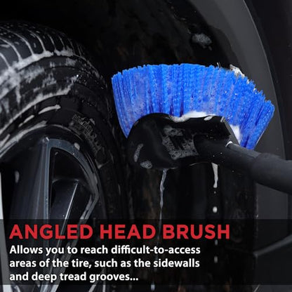 TAKAVU 17.5" Stiff Bristle Tire Brush with Long Handle - Heavy Duty Wheel and Tire Scrub Brush for Cleaning Sidewalls, Brake Dust, Wheel Wells, Trucks, RVs and Mats (Blue) - color: Blue