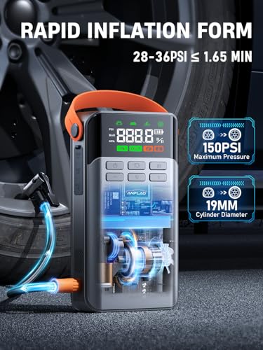8-in-1 Car Jump Starter with Air Compressor, 5500A Jump Starter (All Gas 12L Diesel) with 150PSI Tire Inflator, 12V Jumper Starter Portable Jump Box with LCD Display,Flashlight (5500A)