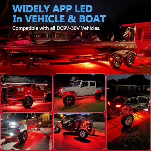 Nicoko 108 High-Power LEDs per Pod 4Pods Red Rock Lights Ultra-Bright Offroad Underglow Kit Advanced Heat Dissipation IP68 Waterproof for Truck, SUV, UTV, ATV, RZR - size: Pure red rock lights