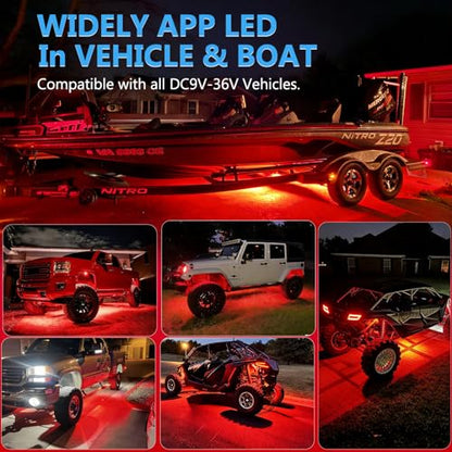 Nicoko 108 High-Power LEDs per Pod 4Pods Red Rock Lights Ultra-Bright Offroad Underglow Kit Advanced Heat Dissipation IP68 Waterproof for Truck, SUV, UTV, ATV, RZR - size: Pure red rock lights