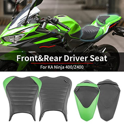 Motorcycle Ninja 400 Z400 Front Driver Rider Solo Seat Cowls Anti Slip Rear Passenger Seat Covers Cushion Pad for Ka-wasaki Ninja400 Ninja-400 Z 400 Z-400 2018 2019 2020 2021 2022 2023 (Black-Front) - color: Black-Front
