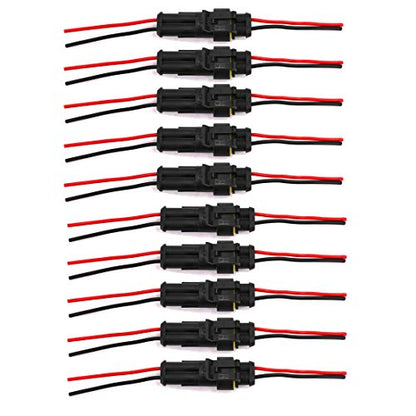 2 Pin Way Waterproof Electrical Connector Wire Harness 16 AWG Marine for Car, Truck, Boat, and Other Wire Connections 10 Pack - color: 10 Sets