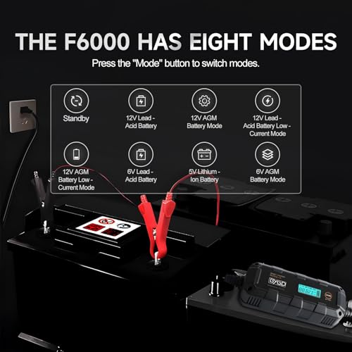 Safety Battery Charger - 6V/12V Car Battery Tender & Maintainer with Recondition Mode and Six-Fold Safety Protection, for Lead-Acid & Lithium Batteries