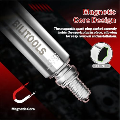 BILITOOLS 5/8'' Magnetic Spark Plug Socket 3/8-inch Drive Powerful Retains Thin Wall Spark Plug Socket 6-Point, CR-V - size: 5/8" Magnetic