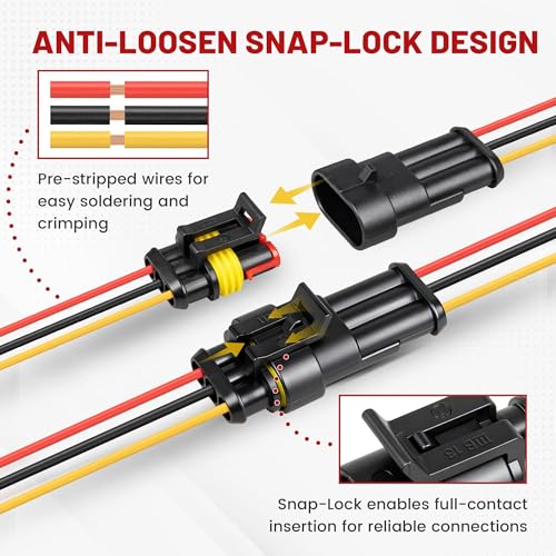 RED WOLF 16 AWG 3 Pin Waterproof Connector, Automotive Electrical Wire Connectors, 3 Wire Connector Harness Male and Female Plug Socket for Cars Truck Motorcycle Marine Boats - 5 Kits (3 Pin)