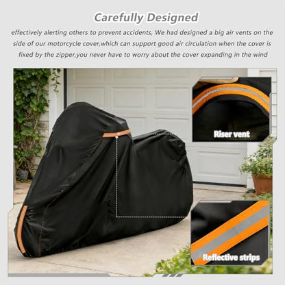 Full Enclosed Motorcycle Cover Waterproof,Heavy Duty 600D Oxford Outdoor Indoor Motorcycle Full Cover with All-Round Enclosed Zipper and Reflective Strips,Fits Most Heavy Duty Scooter Moped Motorcycle - size: 104"W x 43"D x 59"H