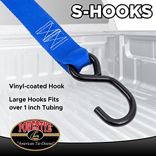 1.5in x 5.5ft Cam Buckle Tie-Downs w/S-Hooks - 600 lb. WLL / 1,800 lb. Breaking Strength - Made in USA - Blue (Pair) - color: Blue