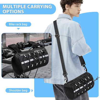 GMAK 2 in 1 Bike Handlebar Bag, Bike/Bicycle Front Bags with Reflective Area & Shoulder Straps, Small Bicycle Handle Bar Bag Cycling Pouch Pack Bike Accessories for Road Mountain Bike Cycling Travel
