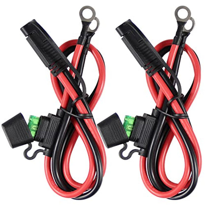[2 Pack] 2FT SAE to O Ring Terminal Harness 10AWG - Eyelet O-Ring Terminal 10Gauge Harness with 30A Fuse,Battery Trickle Charger Cable for Motorcycle,SAE Quick Connect/Disconnect Charging Cord - size: 2 PACK