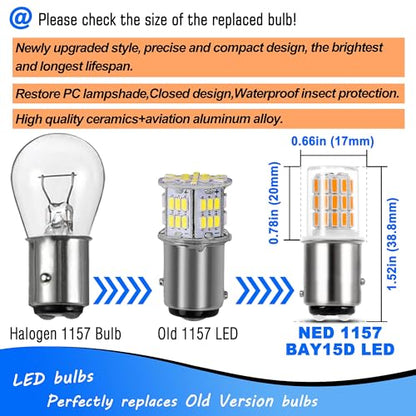 Heifymi 12 Volt BAY15D 1157 7528 2057 2357 LED Blinker Bulb Amber Yellow 3 Watt Replacement DC12-24V Side Maker Turn Signal Back Up Reverse Brake Paking Lights for Car Camper RV Trailer Boat, 2 Pack - color: Amber Yellow, size: BAY15D
