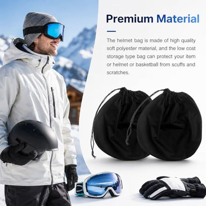 Skrfren Helmet Bags 2 Pack Motorcycle Helmets Protection Storage Bag with Drawstring Large Capacity Helmet Cover for Motorcycles, Skiing, Cycling, Travel (Black)
