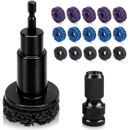 Wheel Hub Cleaning Kit, Brake Dust Remover Wheel Cleaning Automotive Tools Sets with 15 Pads,Holder and Adapte Fits for Power Drill or 1/2" Impact Driven Wrenches