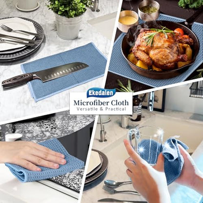 Microfiber Cleaning Cloth Waffle Weave for Dusting Absorbent Towel Quick Drying Dust Rags Household Kitchen, Lint Free Streak Free, 6 Pack,12 x 12 Inches, Blue - color: Blue, 12 X 12 Inch
