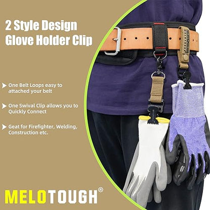 MELOTOUGH Firefighter Glove Strap | Work Glove Holder Clip with Glove Leash Swivel Snap Hook,Alligator Clip - color: A-khaki