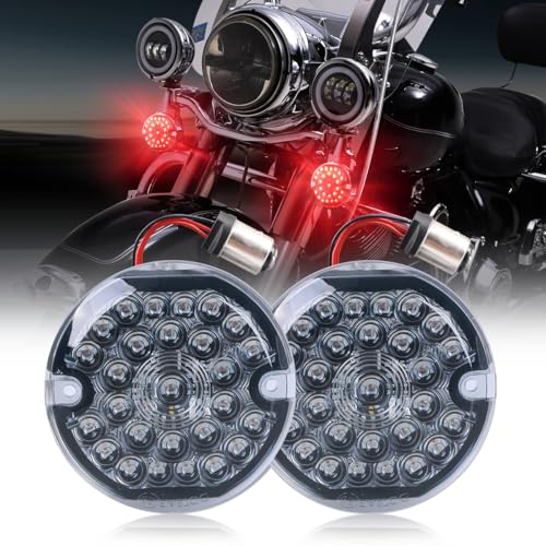 AUDEXEN 3-1/4 Inch LED Turn Signal Kit 1157 Double Base Front Turn Signal + 1156 Single Connector Red Rear Signal Lights Compatible with Harley Road Glide Road King Softail Ultra - color: Red/Red, size: 1157 Front