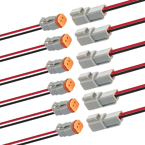 14 AWG 2 Pin DT Connector Waterproof Automotive Electrical Connector, Male and Female Way Auto Electrical Wire Connectors Harness for Car Truck Boat Motorcycle Trike Caravan - 6 Pack - style: 2 Pin-6 Sets