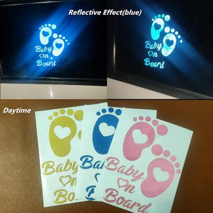 High Intensity Reflective Baby on Board Car Sticker Waterproof Cute Footprint Baby in Car Decal Safety Warning Sign Kids on Board Decal for Car Bumper Window (Rainbow) - color: Rainbow