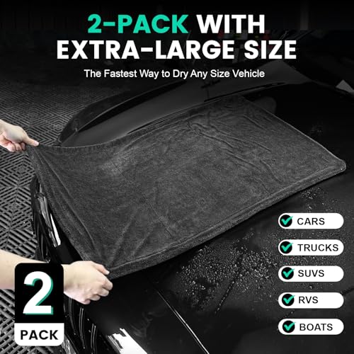 TEAWOO 2 Pack Double-Sided Car Care Extra-Large, Ultra-Absorbant Microfiber Drying Towel for Cars and Trucks, Super Absorbent Car Drying Towel, 1300GSM, 35" x 24" - size: 35"x24" 1300GSM 2PACK