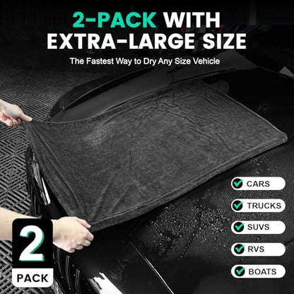 TEAWOO 2 Pack Double-Sided Car Care Extra-Large, Ultra-Absorbant Microfiber Drying Towel for Cars and Trucks, Super Absorbent Car Drying Towel, 1300GSM, 35" x 24" - size: 35"x24" 1300GSM 2PACK
