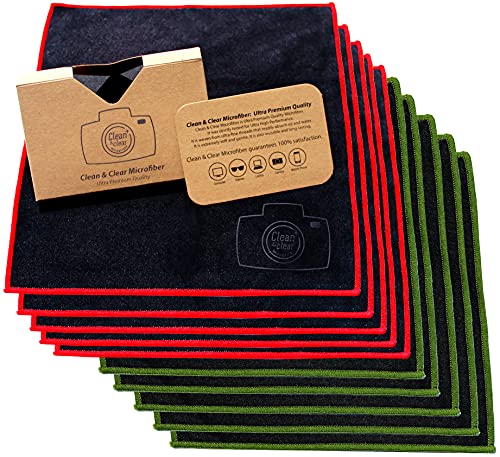 Clean & Clear Microfiber Cleaning Cloth, Extra Large [10 Pack] Ultra Premium Microfiber Cleaning Cloth - Microfiber Cloth for Camera Lens, Glasses, Screens, and All Lens. - size: 10 Pack