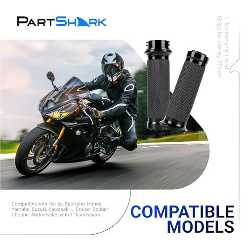 1"/25mm Hand Grips - Compatible with Harley Sportster 883 1200 Honda Yamaha Suzuki Kawasaki Cruiser Motorcycle Bobber Chopper Nonslip Comfortable Durable Throttle Grip Handlebars