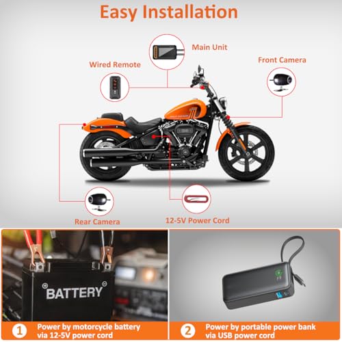 Motorcycle Dash Cam, 3'' LCD Waterproof Motorcycle Front and Rear 1080P Camera Wide Angle 155° with Wi-Fi, GPS, Wired Control, G-Sensor, Max up to 256GB