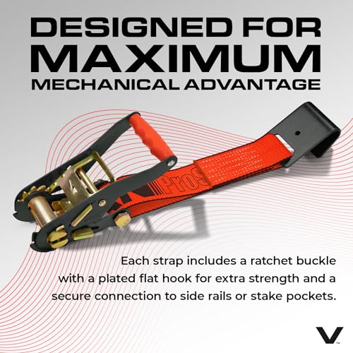VULCAN Car Tie Down with Flat Hooks - Lasso Style - 2 Inch x 96 Inch - 4 Pack - PROSeries - 3,300 Pound Safe Working Load - size: Flat Hooks - ProSeries Orange (4 Pack)