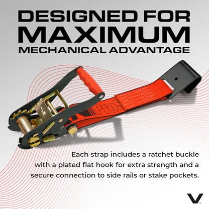 VULCAN Car Tie Down with Flat Hooks - Lasso Style - 2 Inch x 96 Inch - 4 Pack - PROSeries - 3,300 Pound Safe Working Load - size: Flat Hooks - ProSeries Orange (4 Pack)