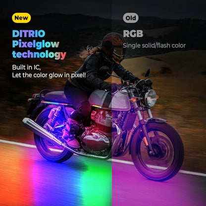 22PCS Motorcycle Led Underglow Kit with Brake Turn Signal, Motorcycle RGB Lights with DITRIO APP/RF Remote Control, Dual Zone,12V Waterproof Pixelglow Effects for Motorcycles, Golf Carts,UTVs, Boats - size: 22 PCS(New 3 Control Mode)