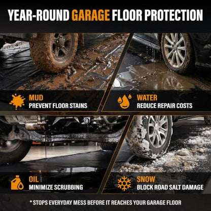7'8" x 16' Garage Floor Mat, Non-Slip Containment Mat | 610GSM PVC Material, 65 Gal Capacity, Easy Maintenance, 1.2" Raised Edges, Protect the Floor - size: 7'8" x 16'