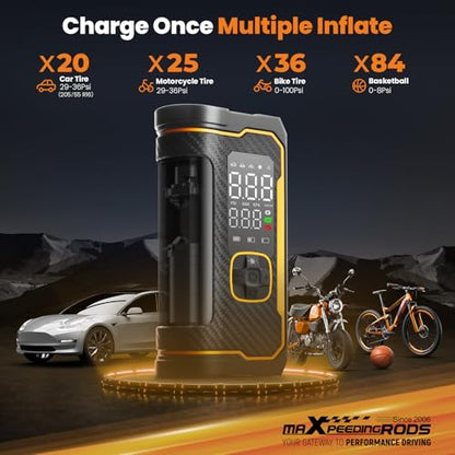 maXpeedingrods 150PSI Tire Inflator Portable Air Compressor 12V DC/AC, Auto Shut-off, Digital Gauge, 4X Faster Inflation Professional Cordless Car Tire Pump for Car, Bike, Motorcycle, Ball
