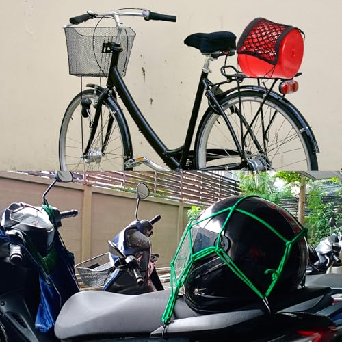 HARFINGTON Motorcycle Cargo Nets 11.2" x 9.8" High Elastic Double Layer Bungee Net Luggage Strap Rack Expansion Organizer Car Seat Mesh Storage Pocket with 4pcs Hooks for Motorcycle Bike