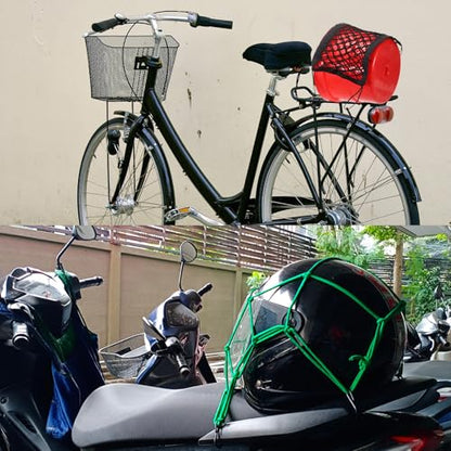 HARFINGTON Motorcycle Cargo Nets 11.2" x 9.8" High Elastic Double Layer Bungee Net Luggage Strap Rack Expansion Organizer Car Seat Mesh Storage Pocket with 4pcs Hooks for Motorcycle Bike