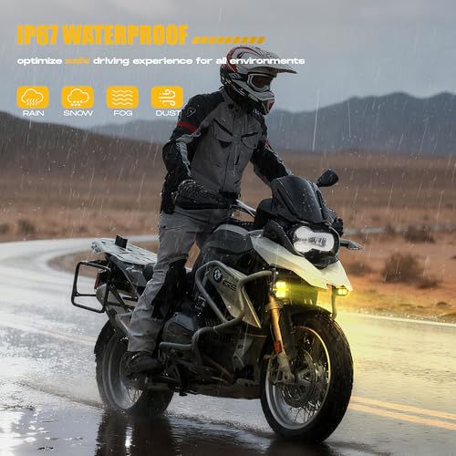 Future Eyes Motorcycle Driving Lights – 180W LED Fog Lights with Amber & White Beams, Waterproof Auxiliary Spotlights with DRL, Strobe, Signal, for Night Riding Off-Road UTV ATV