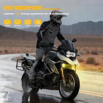 Future Eyes Motorcycle Driving Lights – 180W LED Fog Lights with Amber & White Beams, Waterproof Auxiliary Spotlights with DRL, Strobe, Signal, for Night Riding Off-Road UTV ATV