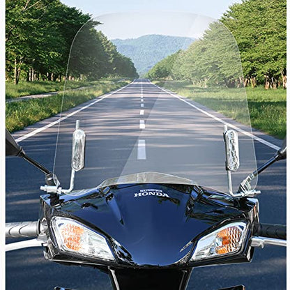 Mokuo Univeral Motorcycle Windscreen 17.2" x 16.5" Large Size Wind Splitter Wind Deflector Windshields Fit for Honda PCX150 Yamaha Zuma Scooter Chinese Mopeds