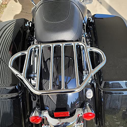 XFMT Motorcycle King Detachable Two-Up Luggage Rack for Harley Touring Road King Street Glide Road Glide Electra Glide 2009-Later, Chrome - color: Harp-Shape Luggage Rack-Chrome