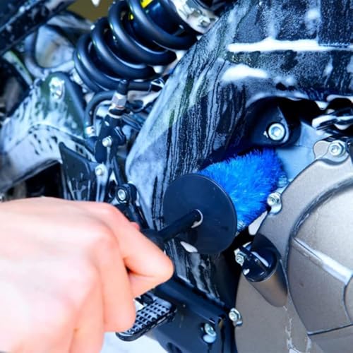 Motorcycle Wheel Cleaning Stand with Cleaning Brush Kit,Universal Roller Paddock for Dirt Street Bike Ebike for Tire Cleaning & Chain Lubrication(Bikes<700 lb & Tire Width<250 mm)(9PCS) - size: 9 Pcs