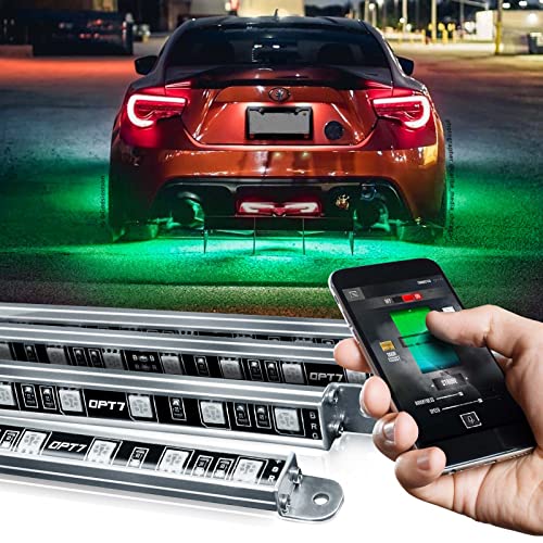 OPT7 Aura Pro Underglow LED Lights with APP & Remote Control, RGB Multicolor Mode, Music Sync, 4 PCS Waterproof Rigid Aluminum Light Bar, Exterior Underbody Lighting Kit Universal Fit for Car Truck RV - size: 1. Car