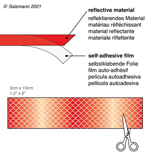 Salzmann Diamond Grade Reflective Sticker, 3M Material, Waterproof, All-Weather, Red, Pack of 4 | Made with 3M Reflective Material | Waterproof Safety Decals | Yellow, Orange, Red & White - color: Red