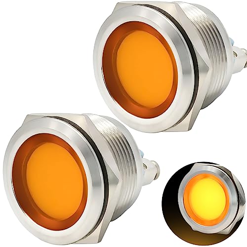 22mm Indicator Light 7/8" Waterproof IP67 Metal Stainless Steel 110V/120V AC LED Pilot Lamp Light Ring Large Yellow for Car Truck Boat 2PCS - color: Yellow, size: 110~220V