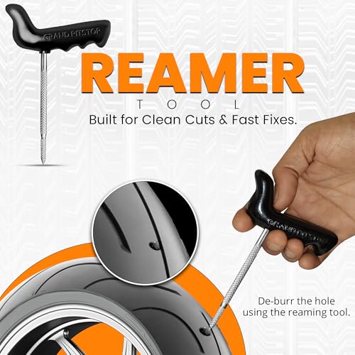 GRAND PITSTOP Tubeless Tire Gun Puncture Repair Kit with Mushroom Plug for Tyre Punctures and Flats on Cars, Motorcycles, ATV, Trucks & Tractors (Gun Kit Antic Silver)
