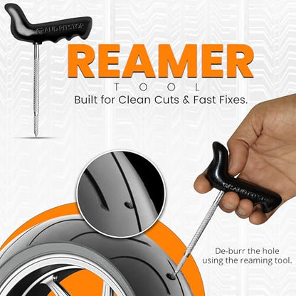 GRAND PITSTOP Tubeless Tire Gun Puncture Repair Kit with Mushroom Plug for Tyre Punctures and Flats on Cars, Motorcycles, ATV, Trucks & Tractors (Gun Kit Antic Silver)