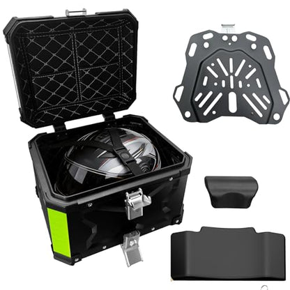 Motorcycle Top Case 45L Aluminum Alloy Motorbike Tail Box with Waterproof Lid & Anti-Shock Detachable Suitable for Stowing Helmets and Luggage