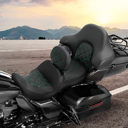 C.C. RIDER Driver Passenger Hammock Seat+ Rider Backrest+ Tour Trunk Backrest Fit For Harley Touring 2014-2023 Street Glide Road Glide Road King Electra Glide - color: 34# Green+ Rider Backrest+ Tour Trunk Backrest
