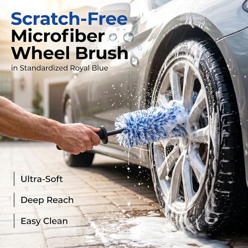 Wheel Barrel Cleaning Brush, 2026 New Multi-Fiber Cleaning Brush,Soft Microfiber Car Detailing Tool for Rim Cleaning and Tire Detailing, 17 Inch Length (1, Blue) - color: Blue