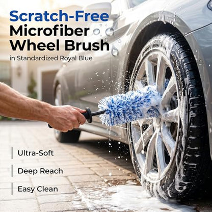 Wheel Barrel Cleaning Brush, 2026 New Multi-Fiber Cleaning Brush,Soft Microfiber Car Detailing Tool for Rim Cleaning and Tire Detailing, 17 Inch Length (1, Blue) - color: Blue