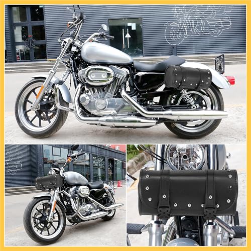 Universal Motorcycle Fork Handlebar Tool Bag Cycling Storage Pouch Bag Waterproof Faux Leather Black Auto Replacement Parts