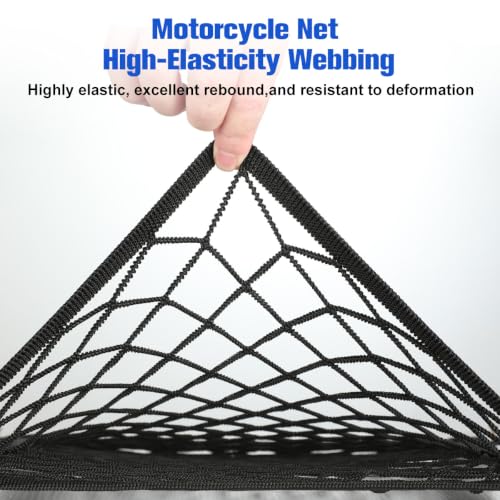 Motorcycle Cargo Net, 14"X14" High-Elastic Double Layer Bungee Net, Helmet Holder for Backpack with 6 Metal Carabiners, Expandable Mesh Storage Bag for Motorcycle and Bicycle Racks and Backpacks