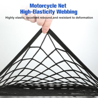 Motorcycle Cargo Net, 14"X14" High-Elastic Double Layer Bungee Net, Helmet Holder for Backpack with 6 Metal Carabiners, Expandable Mesh Storage Bag for Motorcycle and Bicycle Racks and Backpacks